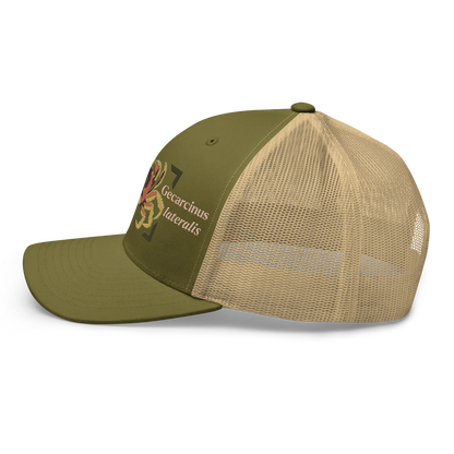 Blackback Land Crab "Gecarcinus lateralis" Embroidered Moss Green & Khaki Trucker Hat Left Mockup