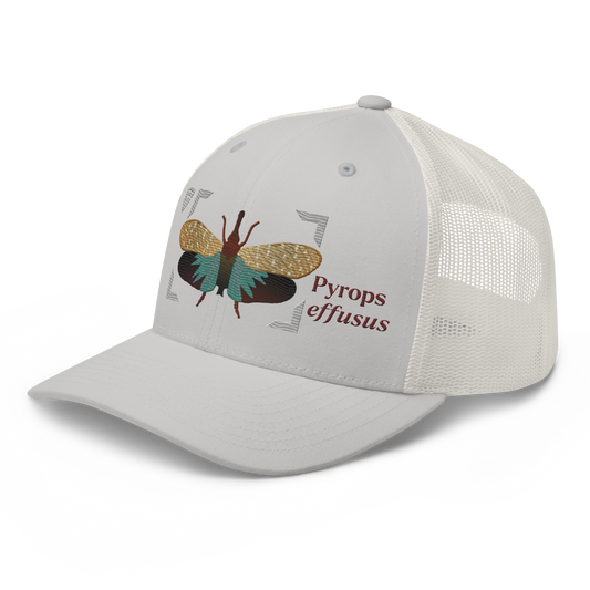 Lanternfly "Pyrops effusa" Embroidered Silver Trucker Hat Left Front Mockup