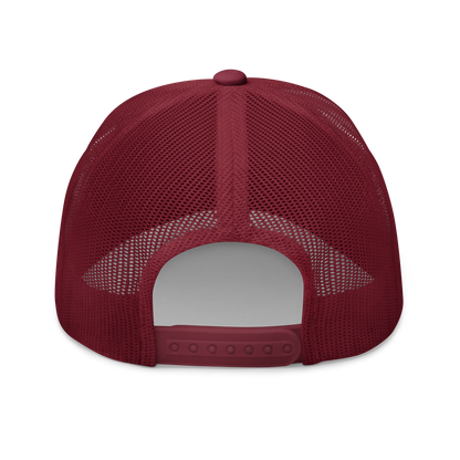 The Large Red Slug "Arion rufus" Embroidered Cranberry Red Trucker Hat Left Mockup