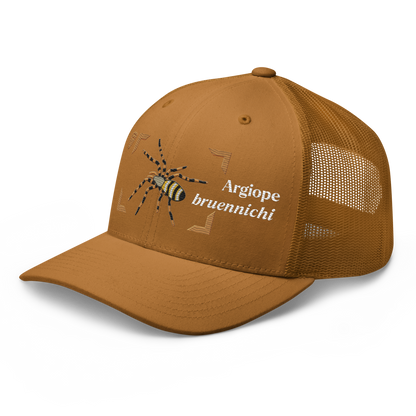 Wasp Spider "Argiope bruennichi" Embroidered Caramel Trucker Hat Left Front View