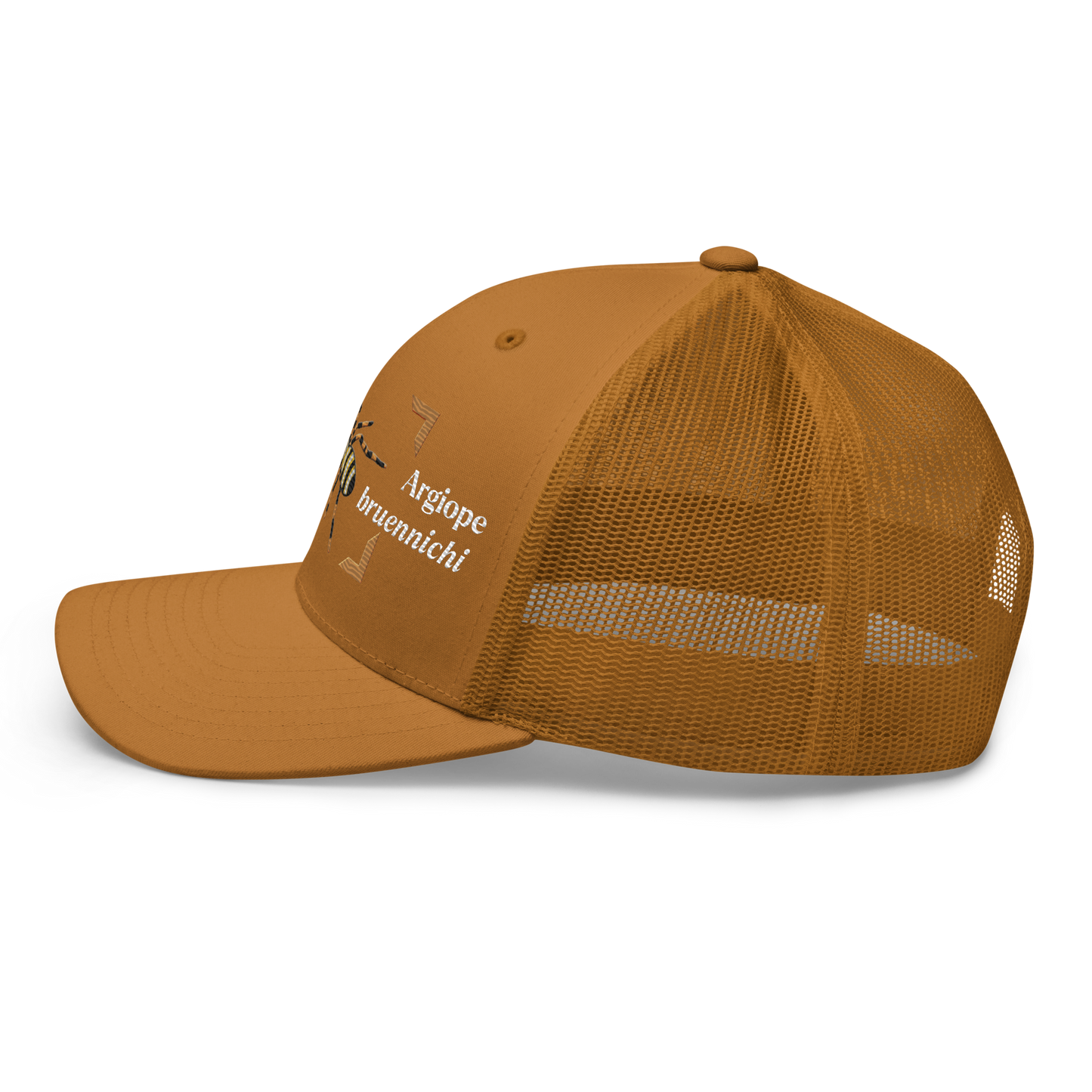 Wasp Spider "Argiope bruennichi" Embroidered Caramel Trucker Hat Left View