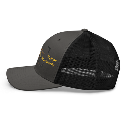 Wasp Spider "Argiope bruennichi" Embroidered Charcoal Grey & Black Trucker Hat Left View